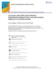 Can peace radio shift social cohesion Experimental evidence from a one off narrative exposure in rural Sierra Leone page