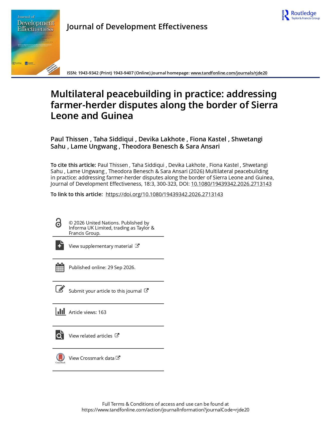 Multilateral peacebuilding in practice addressing farmer herder disputes along the border of Sierra Leone and Guinea page