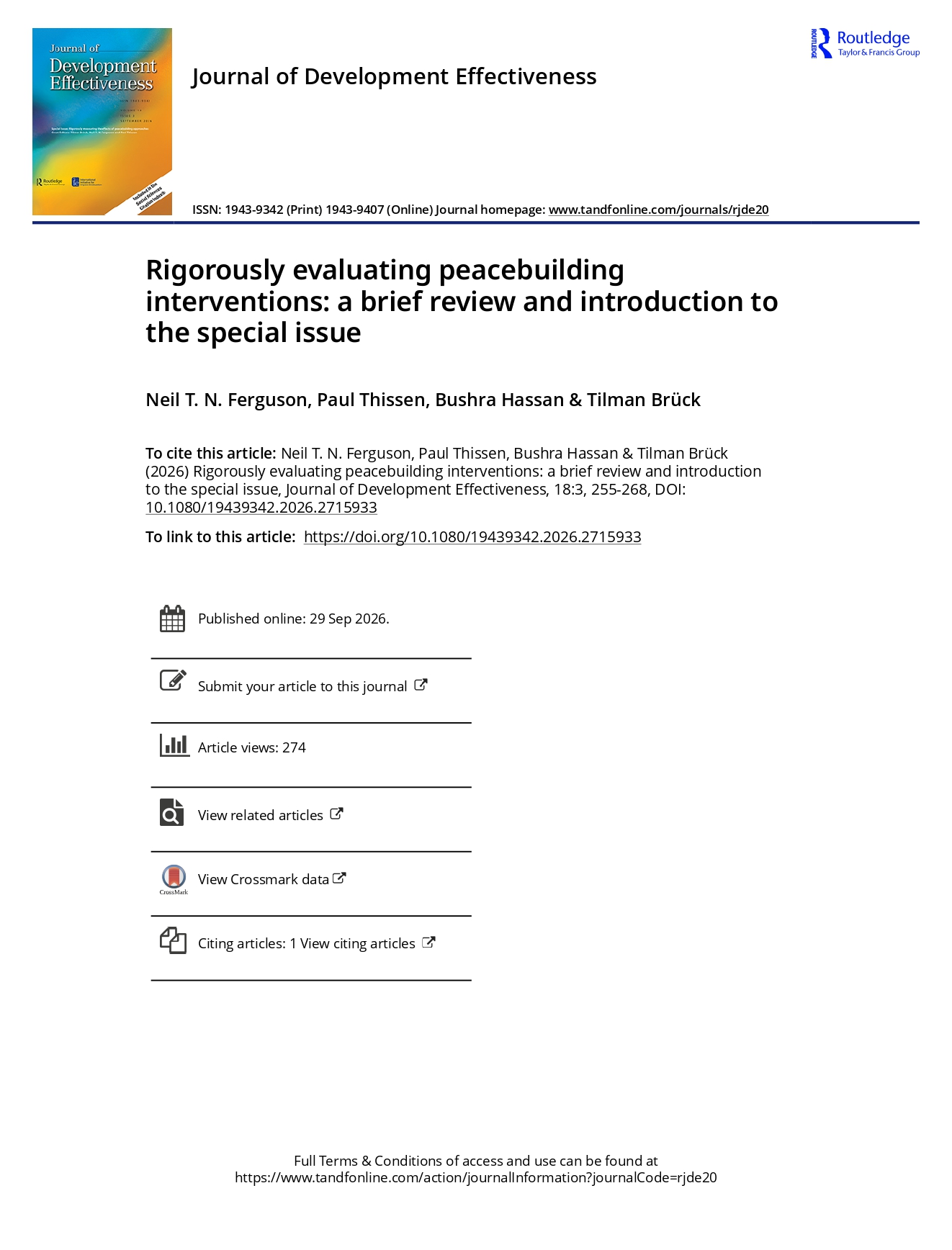 Rigorously evaluating peacebuilding interventions a brief review and introduction to the special issue page